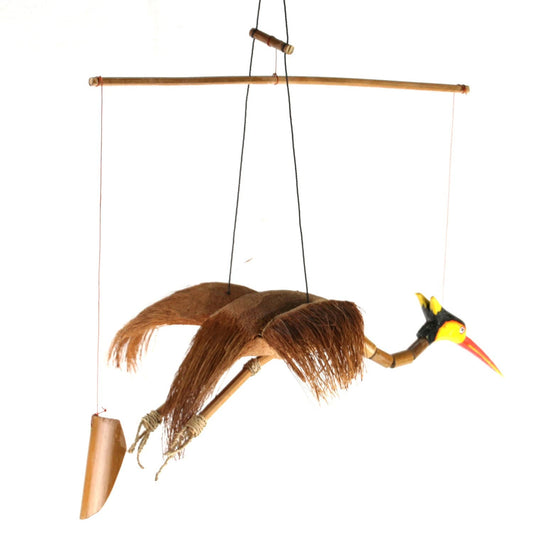 Wind chime mobile outdoor indoor paradise bird made of coconut and bamboo