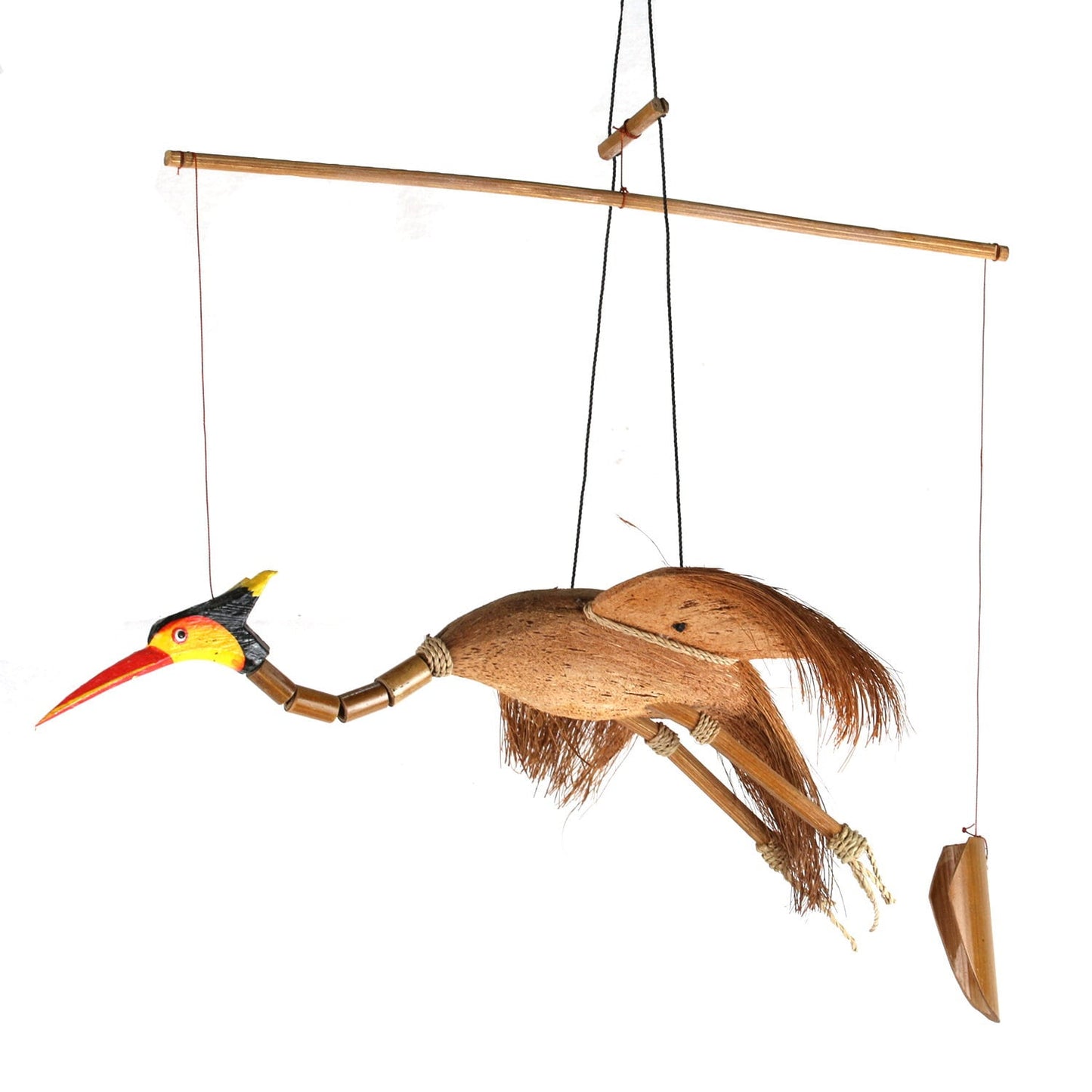 Wind chime mobile outdoor indoor paradise bird made of coconut and bamboo