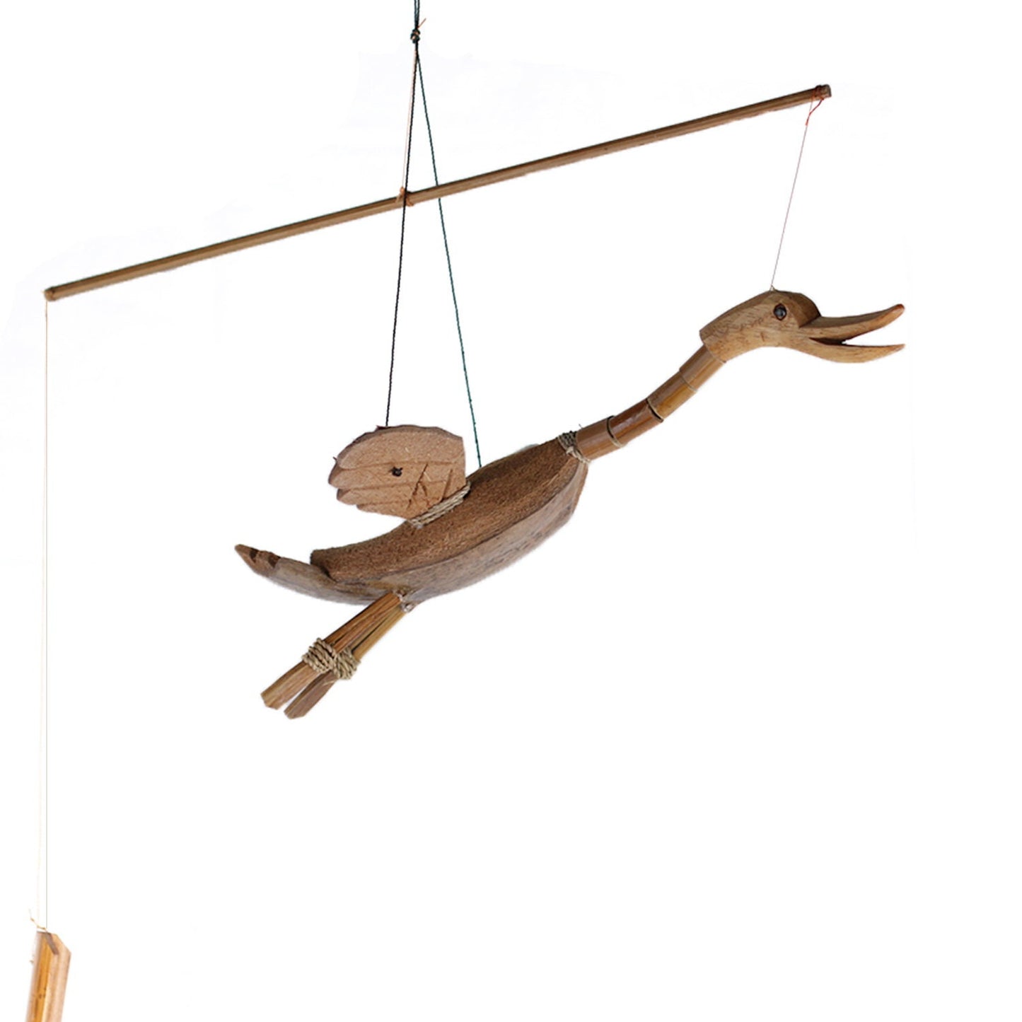 Wind chime mobile outdoor indoor duck made of coconut and bamboo