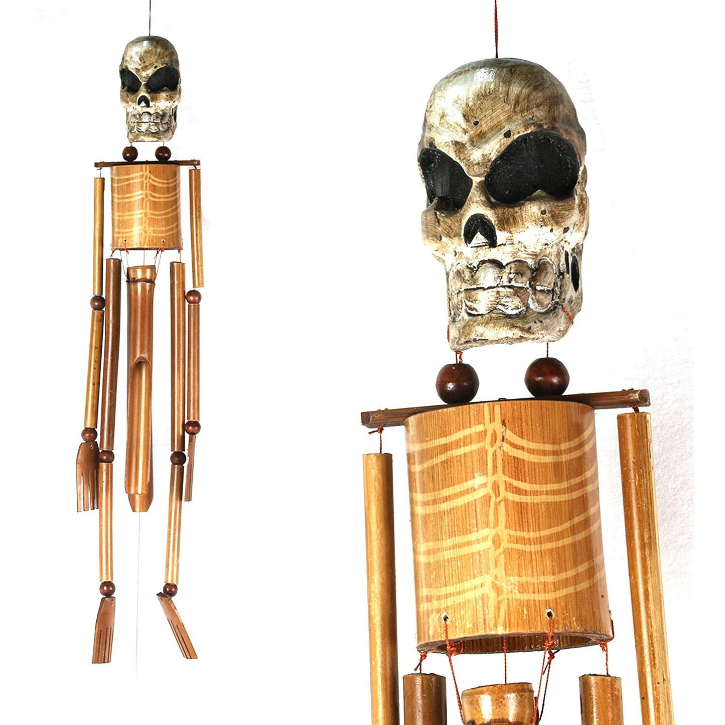 Wind Chime Mobile Chime Outdoor Indoor Skull - Skeleton made of wood and bamboo