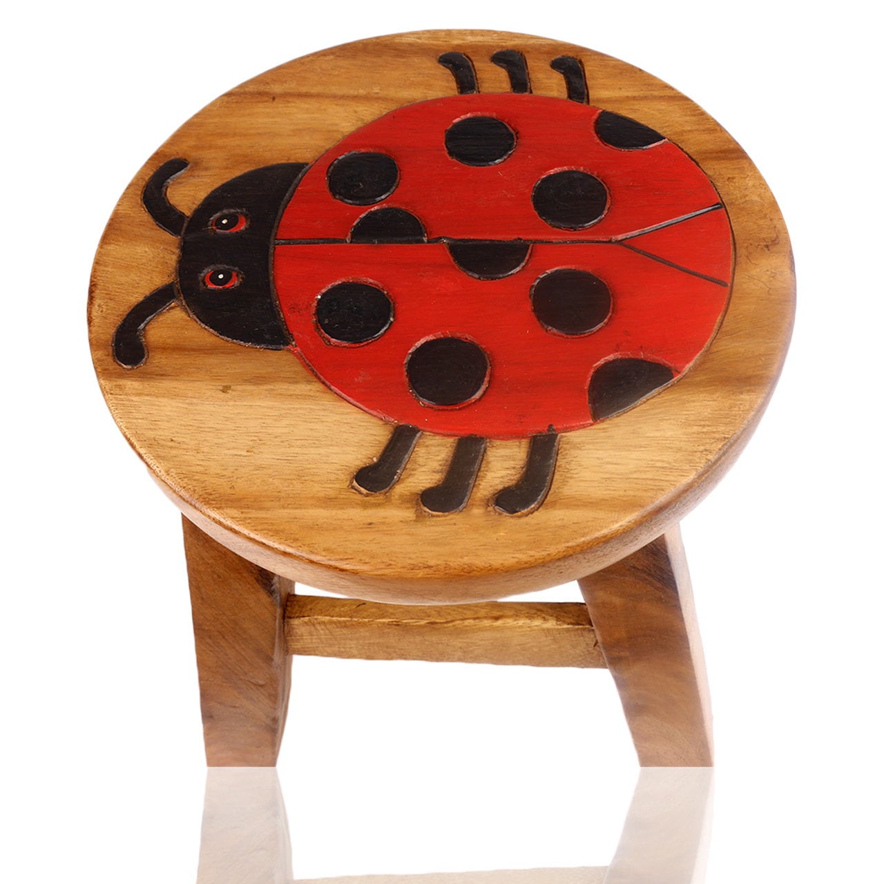 Children's stool wooden stool with animal motif ladybug painted and carved height 25 cm
