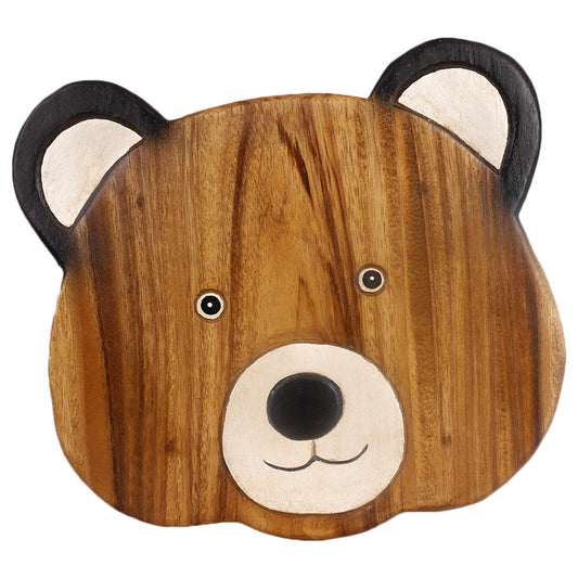 Children's stool wooden stool with animal motif teddy bear painted and carved height 25 cm