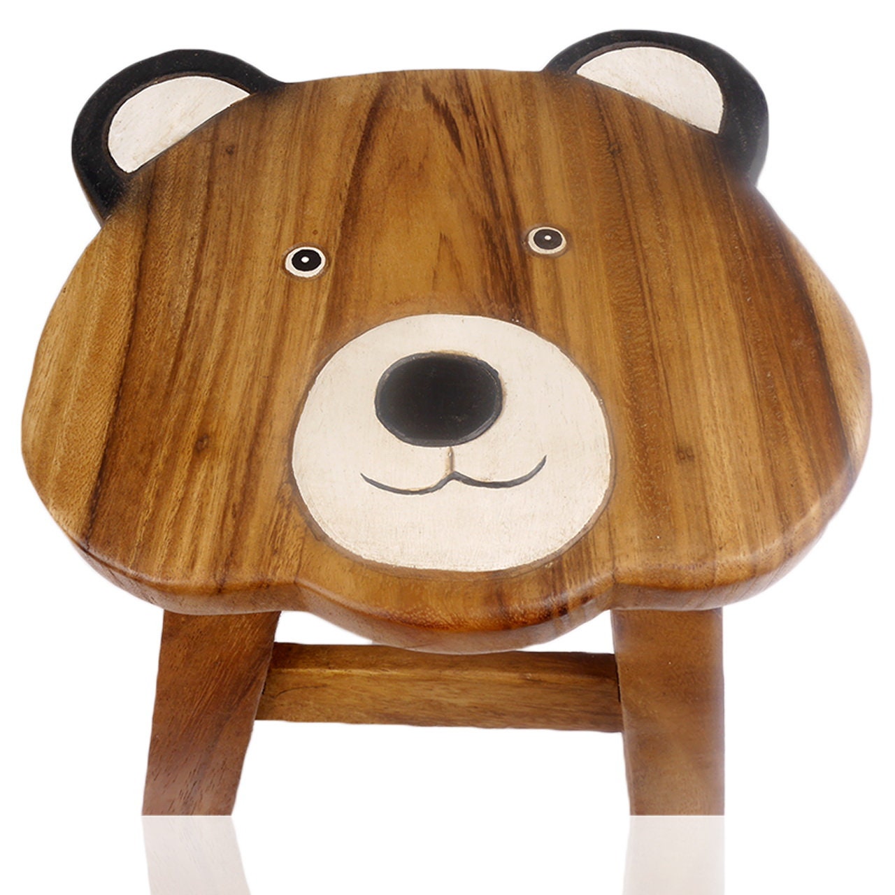 Children's stool wooden stool with animal motif teddy bear painted and carved height 25 cm