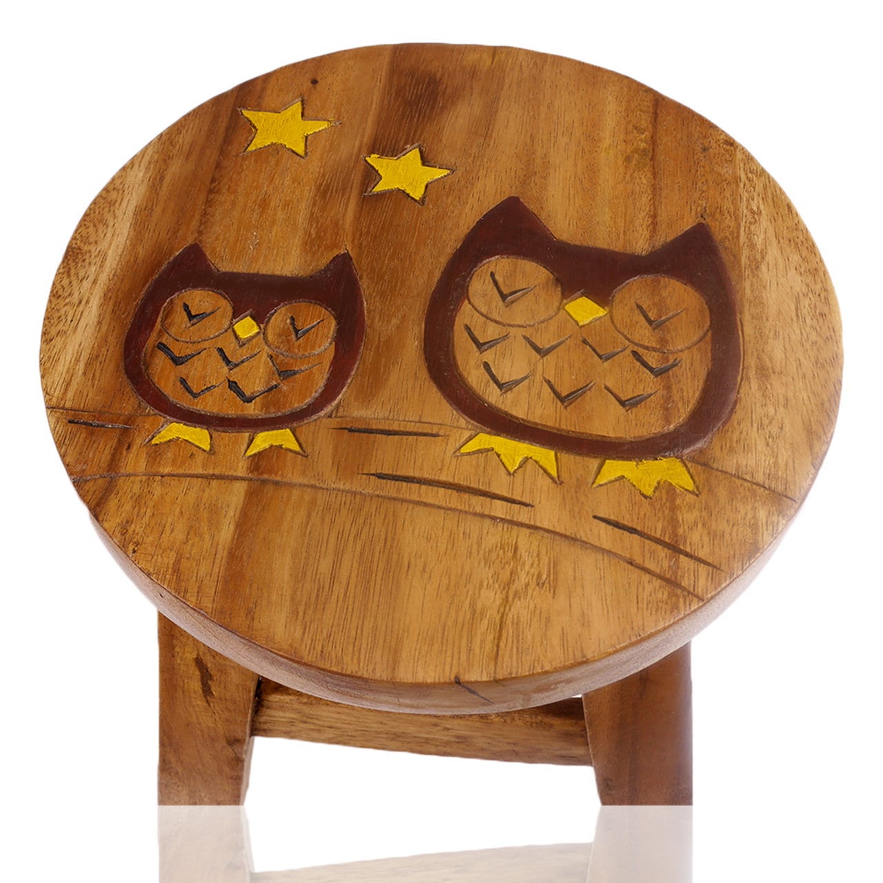 Children's stool wooden stool with animal motif owl with baby painted and carved height 25 cm