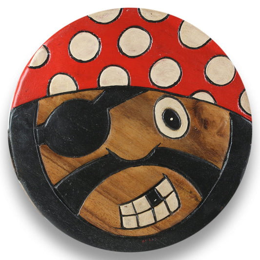 Children's stool wooden stool with pirate painted and carved height 25 cm