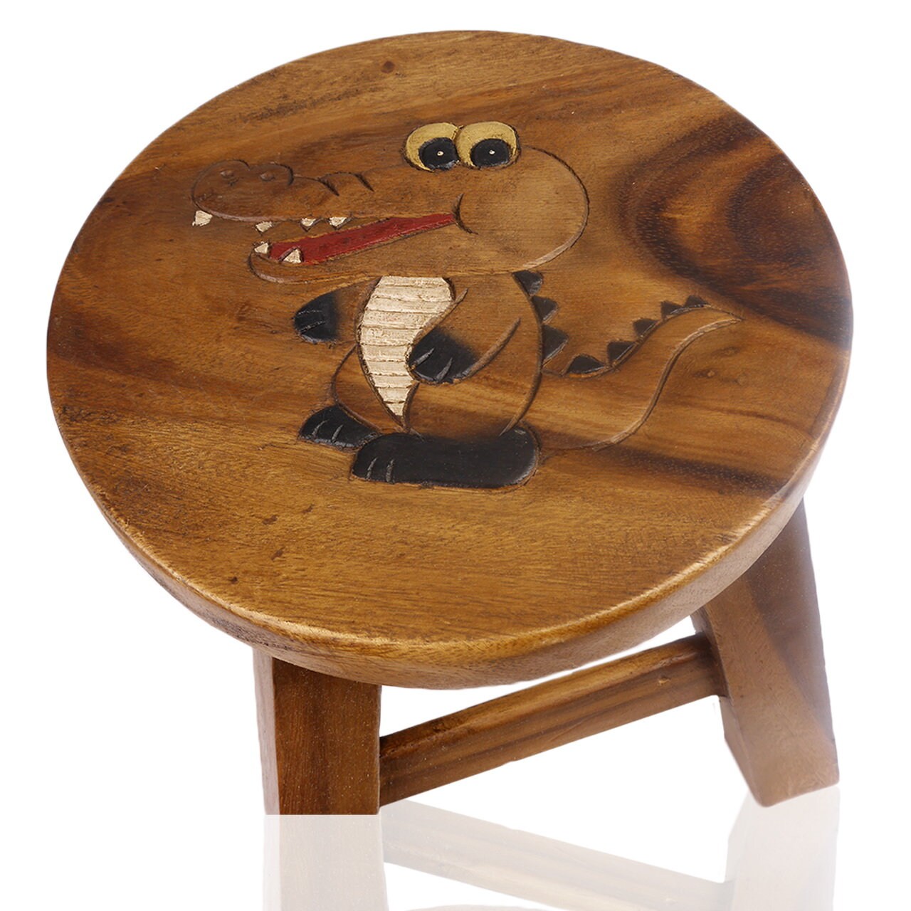 Children's stool wooden stool with animal motif crocodile painted and carved height 25 cm