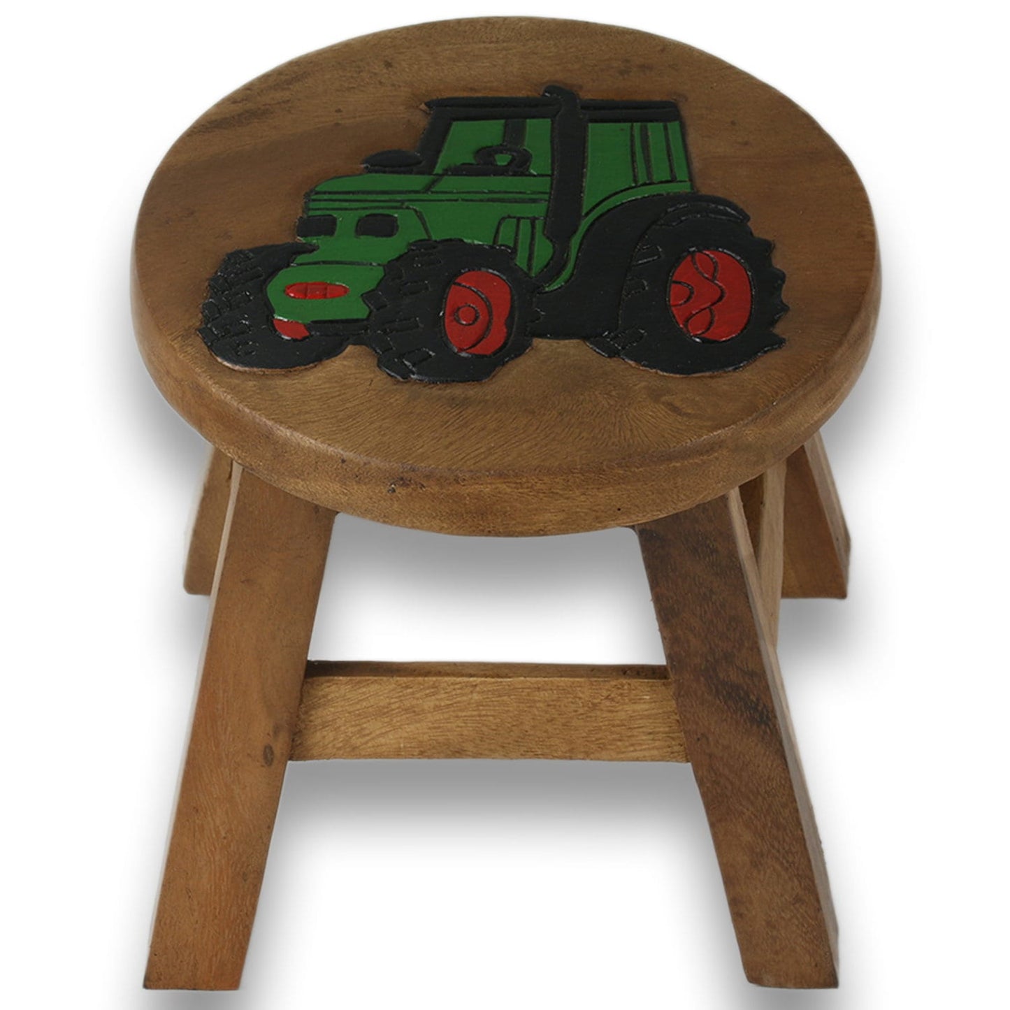 Children's stool wooden stool with tractor painted and carved height 25 cm