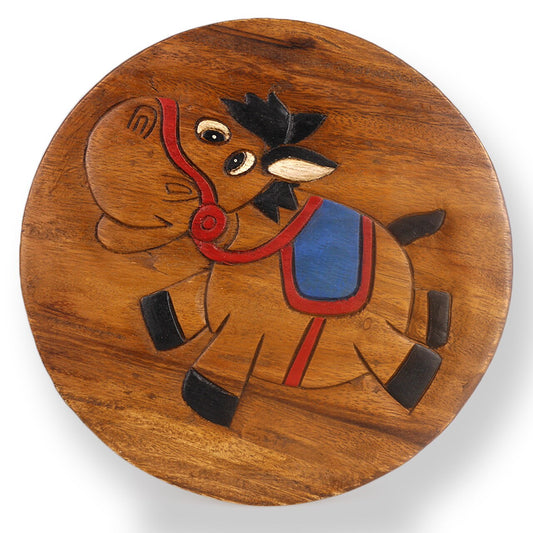 Children's stool wooden stool with animal motif horse painted and carved height 25 cm
