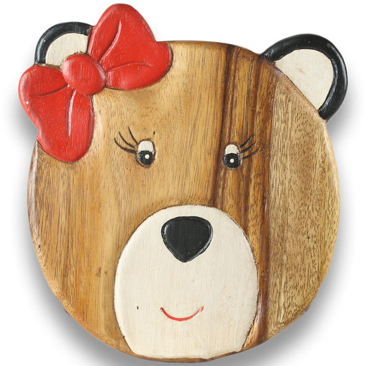 Children's stool wooden stool with animal motif bear lady painted and carved height 25 cm