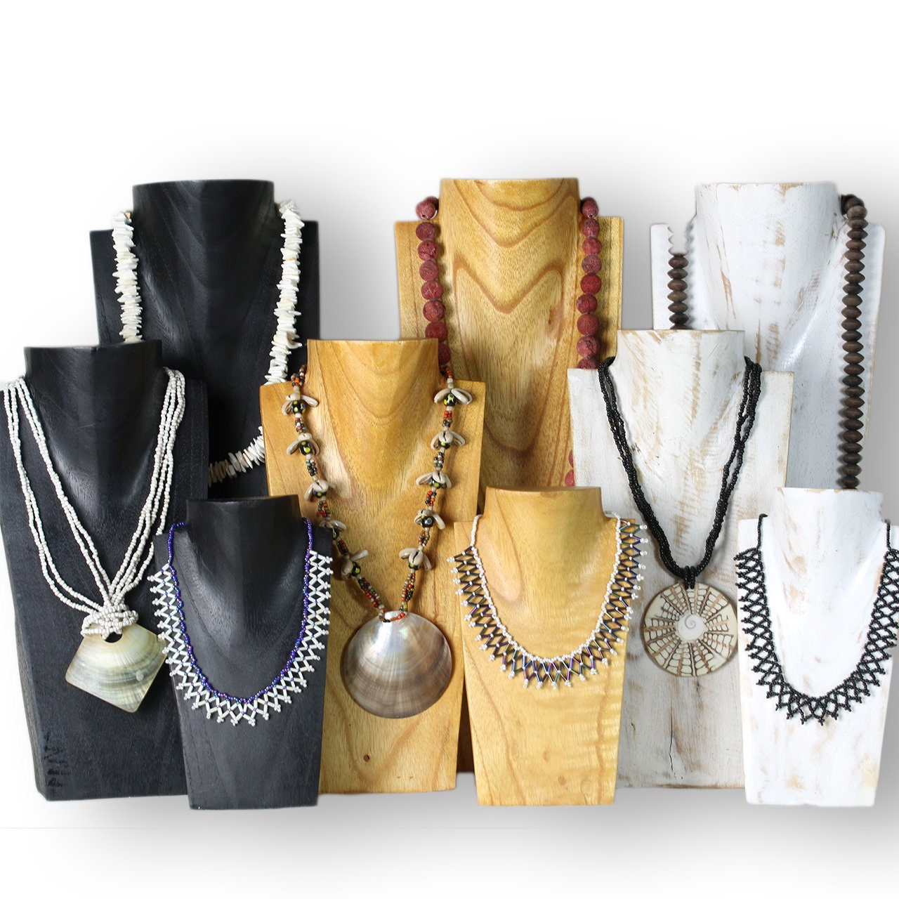 Wooden Jewelry Black 20cm (7.9") | Necklace Display Bust