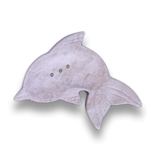 Soap dish made of natural marble stone Handcrafted Dolphin with drainage channel - hygienically extends the life of your soap