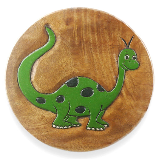 Children's stool wooden stool with animal motif Dino painted and carved height 25 cm