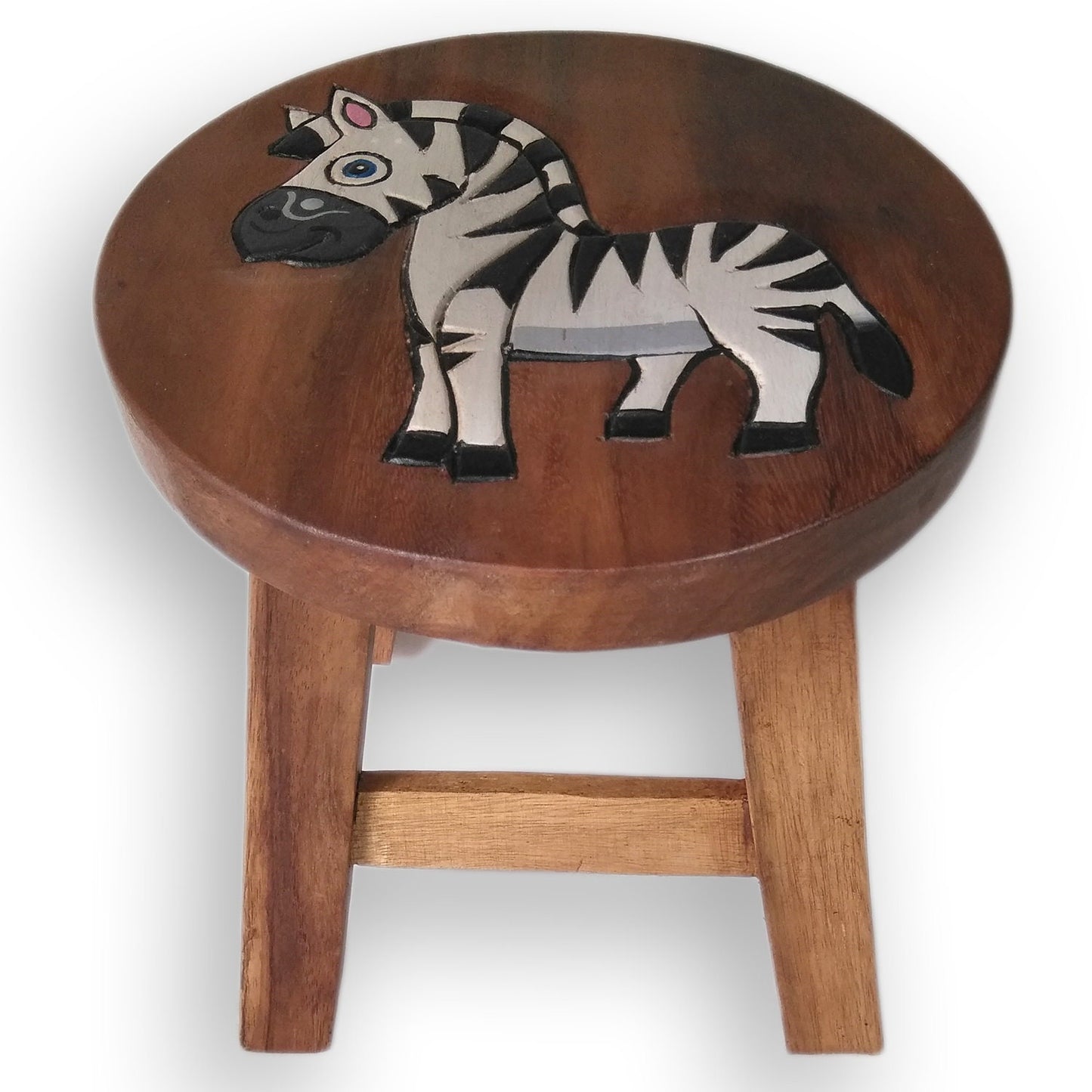Children's stool wooden stool with animal motif zebra painted and carved height 25 cm