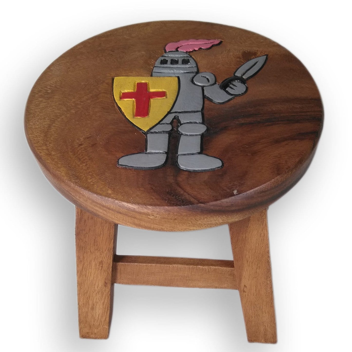 Children's stool wooden stool with knight painted and carved height 25 cm