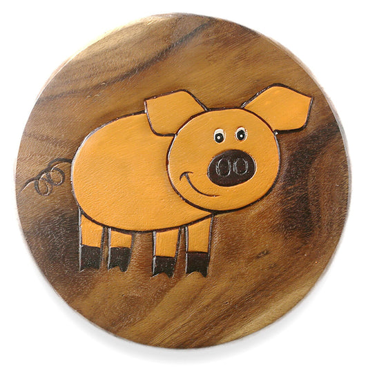 Children's stool wooden stool with animal motif pig black natural lying painted and carved height 25 cm