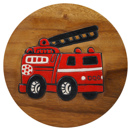 Children's stool wooden stool with fire department painted and carved height 25 cm