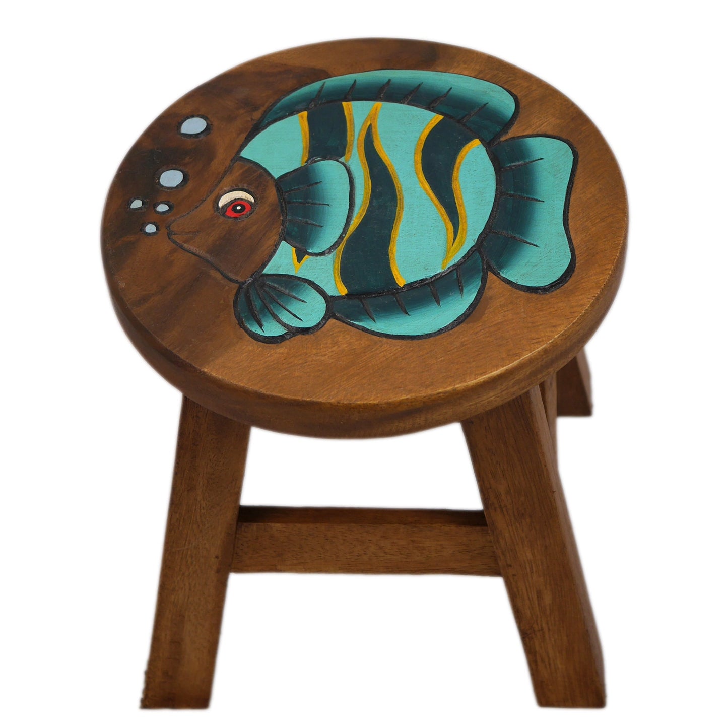 Children's stool wooden stool with animal motif ornamental fish painted and carved height 25 cm