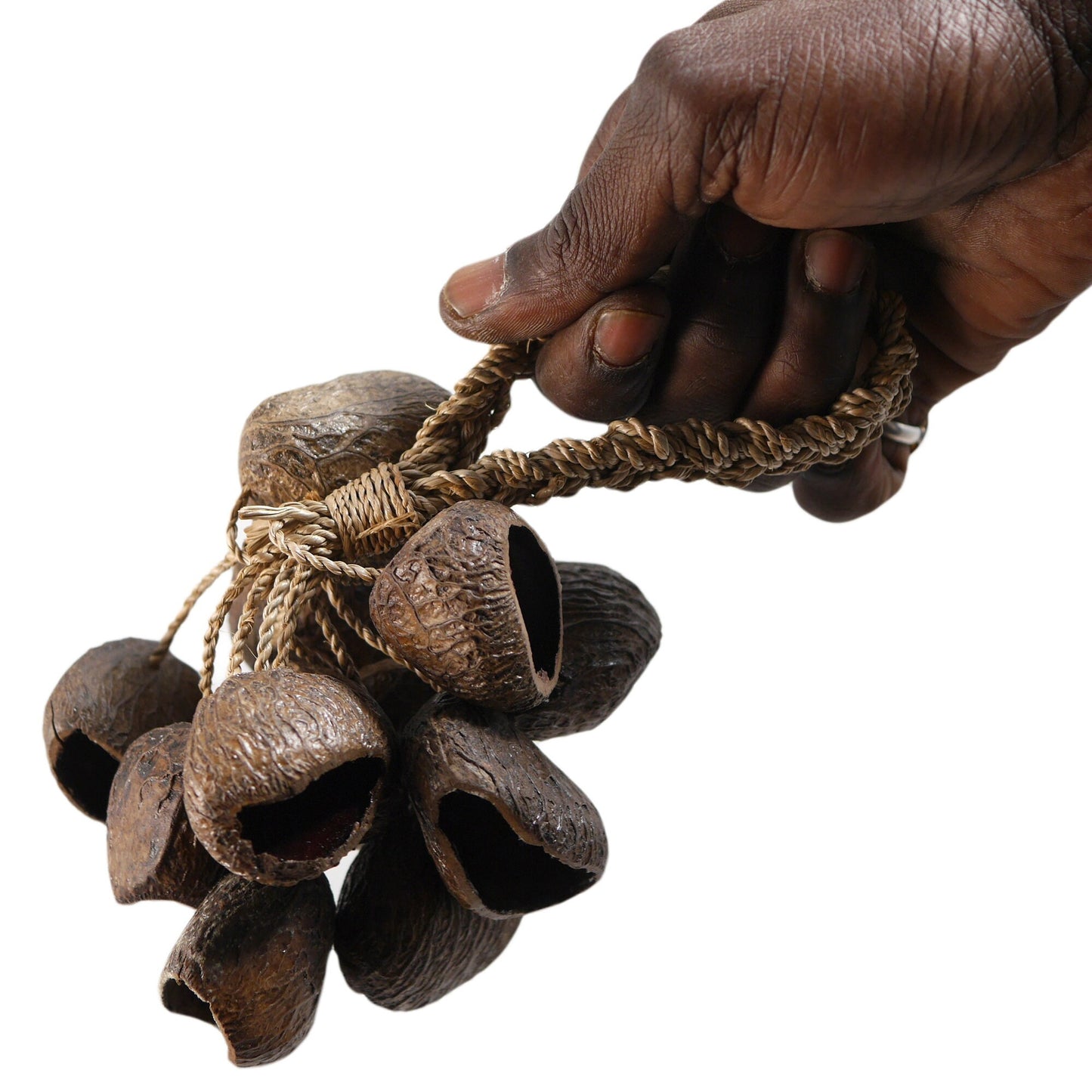 Nutmeg rattle, dance bracelet nut rattle with sisal handle, warm natural sound & beautiful design