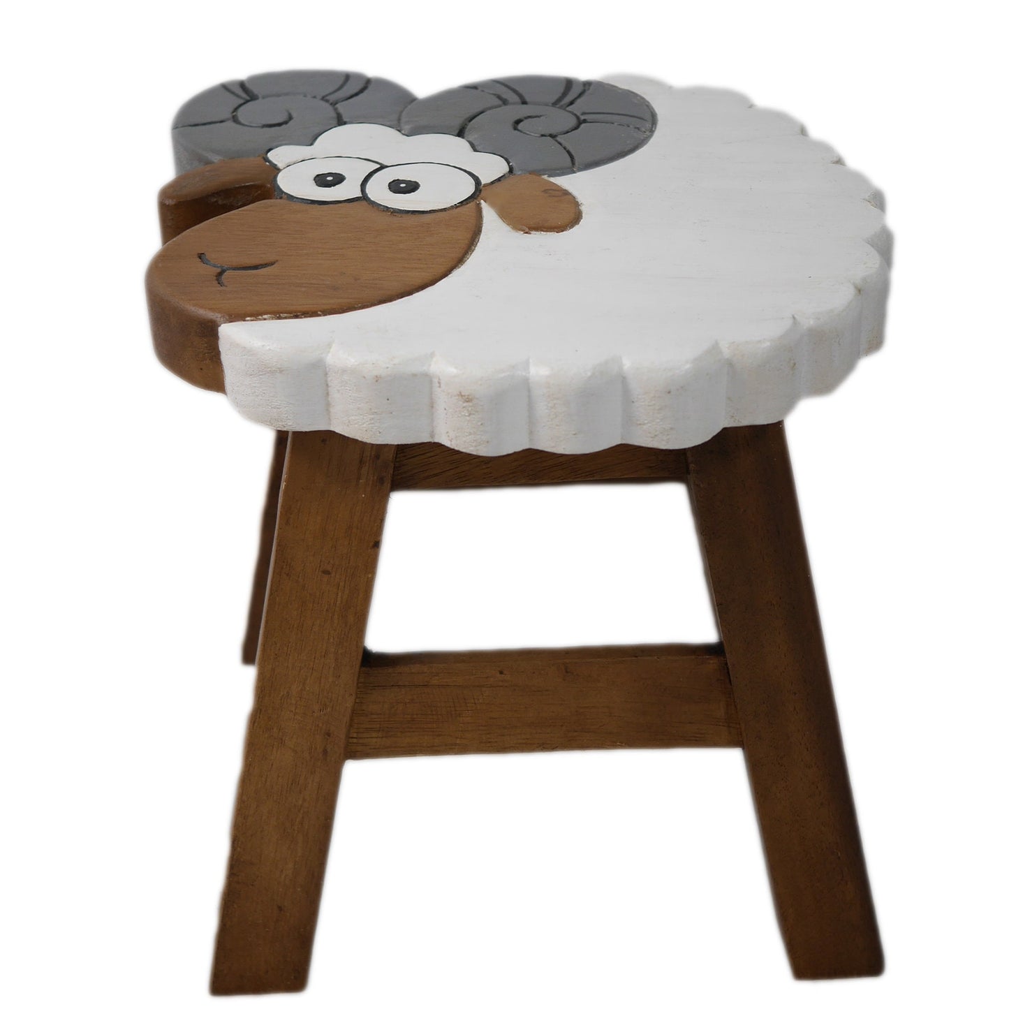 Children's stool wooden stool with animal motif ram painted and carved height 25 cm