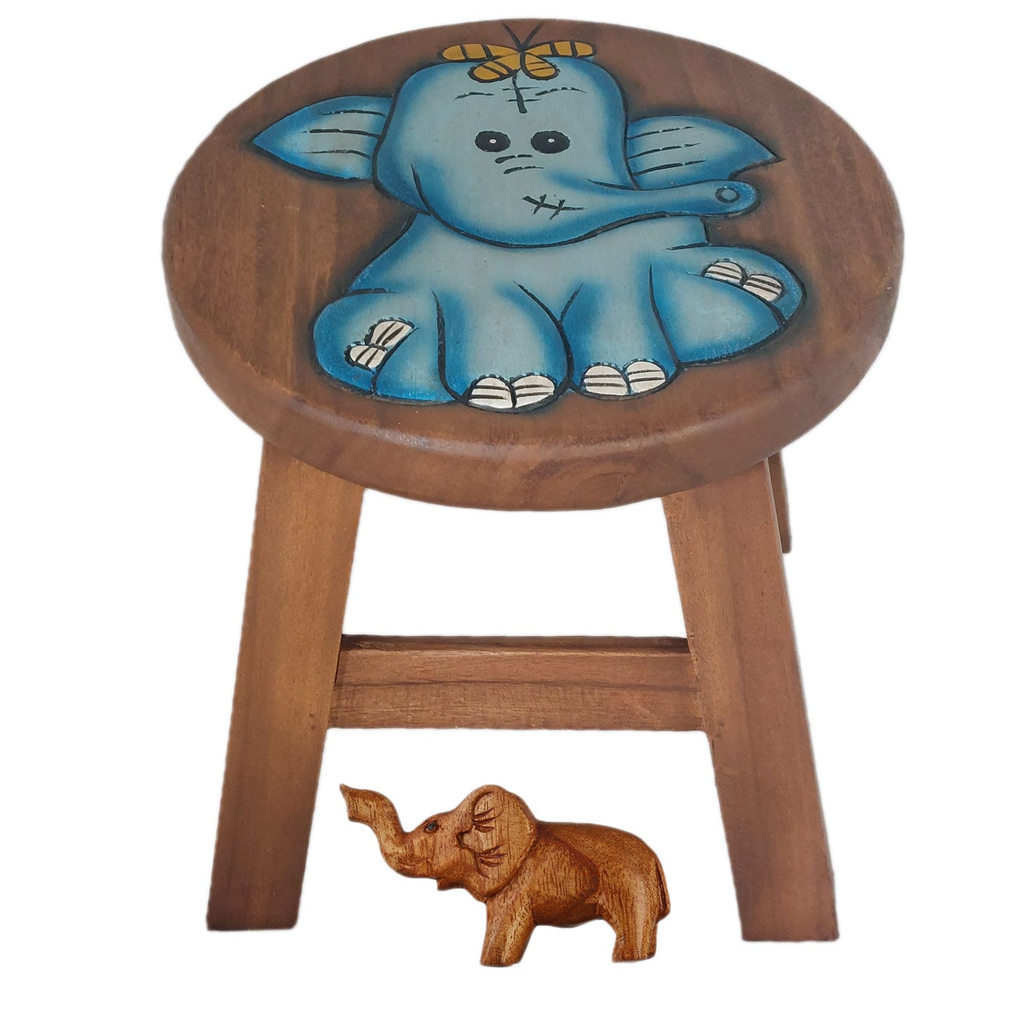 Children's stool wooden step stool flower stool blue elephant