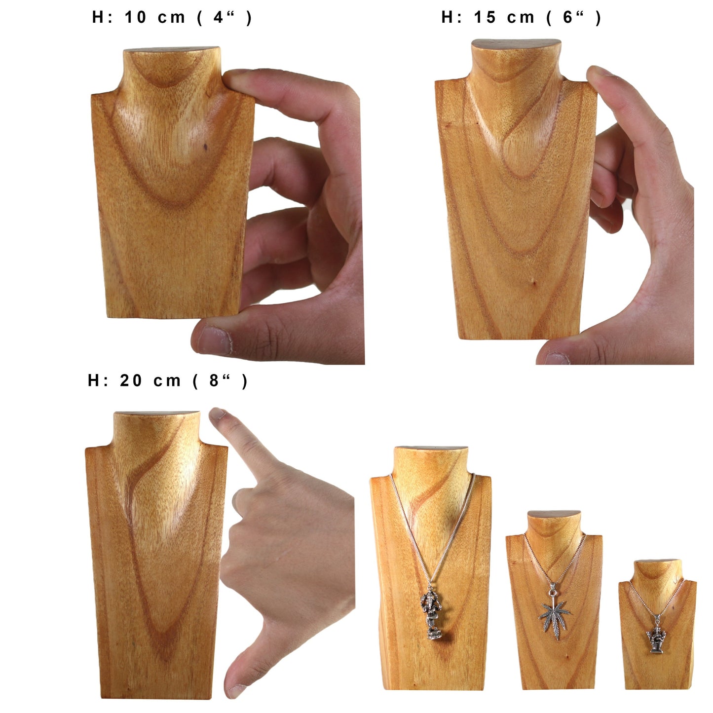 MINIATURE Necklace Stand Jewelry Stand Chain Display Jewelry Bust Made of Wood 10 / 15 / 20 cm Four Colors / Three Sizes