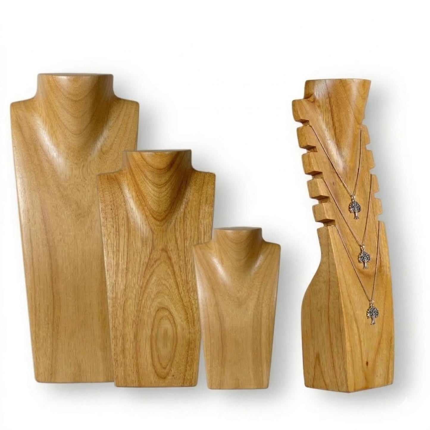 Wooden Necklace Display Set 4 Colors | Professional Chain Display Stand