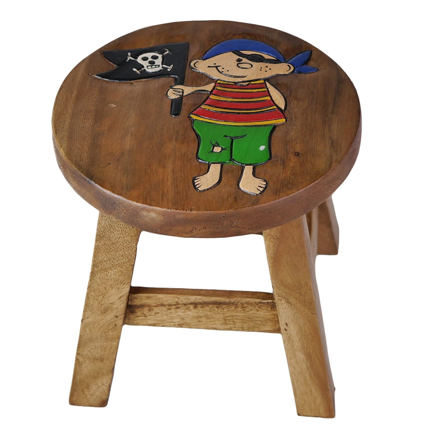 Children's stool wooden stool with pirate painted and carved height 25 cm