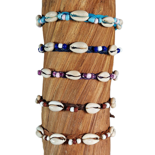 Handmade braided friendship bracelets cool boho surfer bracelet style adjustable with sliding knots decorated with cowrie shells