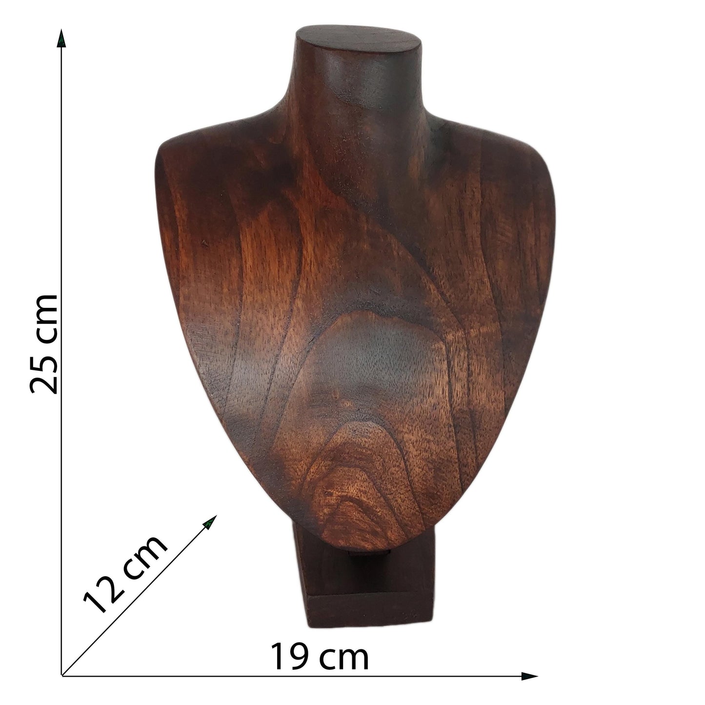 "Wooden Necklace Display Stand 25cm (9.8 inches) deep brown | Professional Jewelry Bust Display Holder | Handcrafted Oak Wood Jewelry Mannequin for Necklaces, Chains & Pendants | Retail & Home Organization"