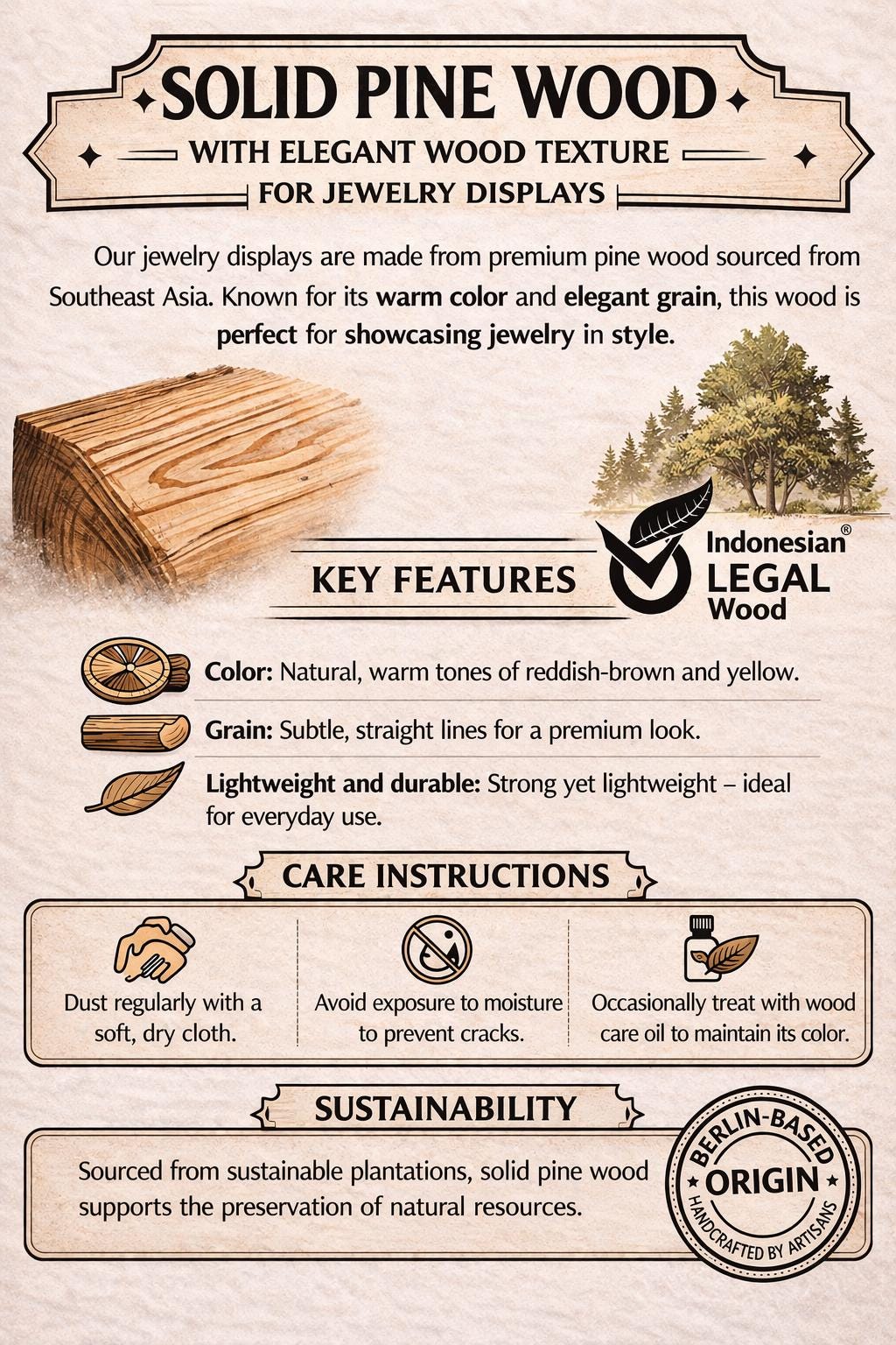 Wooden Necklace Display Set 4 Colors | Professional Chain Display Stand